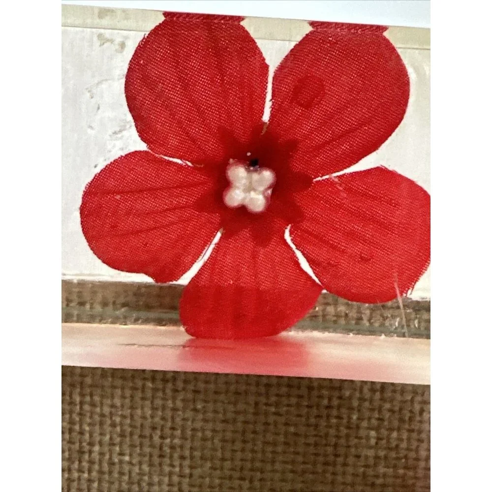 Acrylic Lucite Mod 3D Encased Pink Silk Flower Vtg 5.5